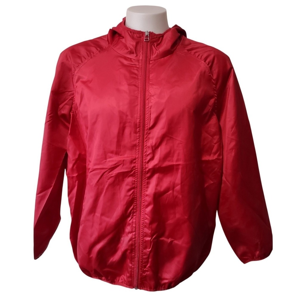 Miss London Sport  Jacket Women's Size 3X Hooded Windbreaker‎ Jacket Pockets Red